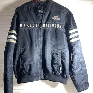 Harley Davidson Mens Jacket Large black nylon bomber Heritage insulated varsity